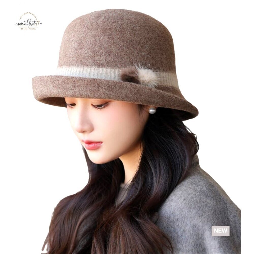 Vintage Felt Bucket Hat Women's Fedora Cloche Cap Warm Slouchy Bowler